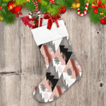 Rose Gold Color Abstract Xmas Tree And Snowflakes Christmas Stocking