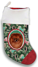 Cute Pomeranian Red Christmas Stocking Green And Red Candy Cane Tree Christmas Gift