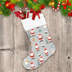 Cartoon Santa Claus With Christmas Tree And Gift Pattern Christmas Stocking