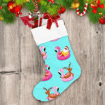 Flamingo Swim Float And Santa Claus Christmas Stocking