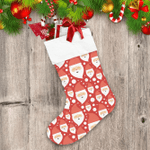 Funny Santa Claus Face And Dots On Red Design Christmas Stocking