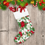 Green Fir Branches And Red Christmas Poinsettia Flowers Christmas Stocking
