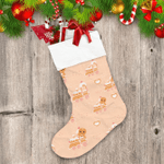 Cute Gingerbread Train Cookie Locomotive On Light Yellow Background Christmas Stocking