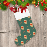 Lovely Sloth Wear Christmas Scarf And Candy Cane Christmas Stocking