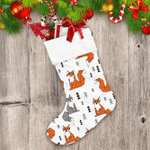 Geometric Fox And Black Tree On White Christmas Stocking