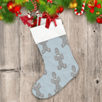 Hand Drawn Gray Gingerbread Mans On Blue Background Christmas Stocking