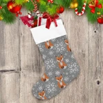 Wild Animal Foxes And Snowflakes In Knitted Style Pattern Christmas Stocking
