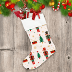 Christmas Background With Nutcracker Christmas Tree Drum And Snowflakes Christmas Stocking