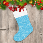 Christmas Tree Snowflakes And Rocking Horse On Blue Christmas Stocking Christmas Gift