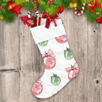 Watercolor Green And Pink Drawn Xmas Balls Pattern Christmas Stocking