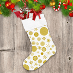 Golden Snowfalkes And Christmas Tree Ball On White Background Christmas Stocking