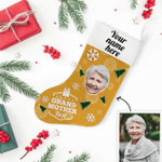 Presents Snowflake On Yellow Christmas Stocking Christmas Gift Custom Name And Photo Grandmother