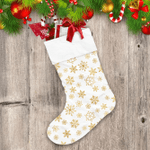 Golden Textured Snowflakes Flowers Pattern On White Background Christmas Stocking