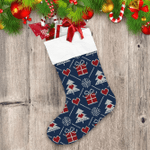 Blue And Red Chrirstmas Trees Hearts Gifts Christmas Stocking
