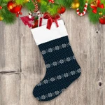 Dark Blue Background Knitted Tiny Heart With Snowflakes Christmas Stocking