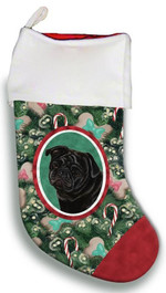 Awesome Pug Black Christmas Stocking Green And Red Candy Cane Tree Christmas Gift