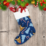 Christmas Winter Deer And Candy Canes Blue Hand Drawn Christmas Stocking