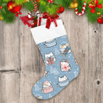 Christmas Kawaii Cute Cats With Scarf And Gift Box Pattern Christmas Stocking