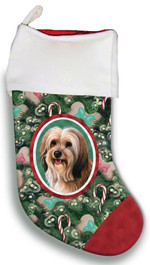 Tibetan Terrier Red Sable Christmas Stocking Christmas Gift Red And Green Tree Candy Cane