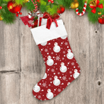 Xmas Cute Snowman And Snowflake On Red Background Christmas Stocking