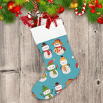 Christmas Snowman In Hat And Scarf With Gift Christmas Stocking