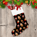 Delicious Cupcakes With Cream And Xmas Decor On Black Background Christmas Stocking