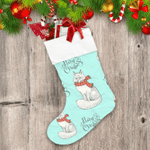 Hand Drawn Illustration With White Fox In A Scarf Christmas Stocking