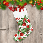Holly Leaves Christmas Tree With Cones Stars And Balls Christmas Stocking