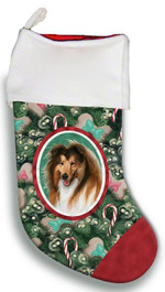 Amazing Collie Christmas Stocking Christmas Gift Green And Red Candy Cane Bone