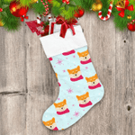 Winter With Cute Dog And Red Snowflakes Christmas Stocking