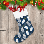 Merry Christmas With Bear And Penguin On Blue Christmas Stocking