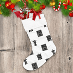 Black Postcard With Ringing Bell Star On White Background Christmas Stocking