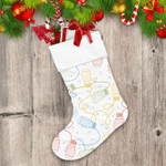 Colorful Cute Hand Drawn Outline Mittens Knitting Christmas Stocking