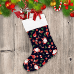 Happy Santa Claus With Christmas Elements Pattern Christmas Stocking