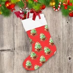 Cartoon Cute Smiling Christmas Tree Biscuit On Red Background Christmas Stocking