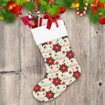 Merry Christmas Red Poinsettia And Leaves Christmas Stocking