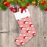 Christmas Holidays Pattern Of Cute Bear And Rabbit Wear Red Scarf And Santa Hat Christmas Stocking