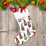 Hand Drawn Cute Nisse Gnomes In Striped Costume Christmas Stocking