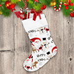 Santa Claus With Snowman Reindeer And Happy Xmas Text Christmas Stocking