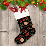 Unique Christmas Pattern With Holly Berries Branches And Ornage Sliced Christmas Stocking