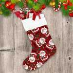 Santa Claus With Green Ditsy And Holly Christmas Vintage Design Christmas Stocking