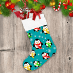 Christmas Winter With Funny Penguin On Turquoise Christmas Stocking