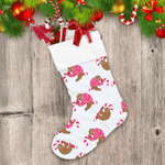 Sloth In A Pink Christmas Sweater With Sweet Candy Christmas Stocking