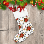 Christmas Poinsettia Flower Holly Leaf Red Berry Candy Cane Christmas Stocking