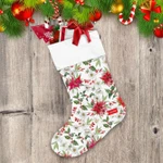 Vibrant Hellebore And Poinsettia Floral With Red Berries Christmas Stocking