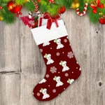 Texture Christmas With Puppies Cute On Red Christmas Stocking