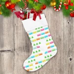 Multicolored Trains Toy And Green Trees Pattern Christmas Stocking