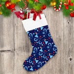 Pretty Ballerina And Snowflakes On Blue Background Christmas Stocking
