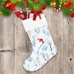 Santa Claus Is Skiing In Winter Forest Design Christmas Holiday Christmas Stocking