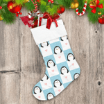 Christmas Checked With Cute Cartoon Penguins And Snow Christmas Stocking